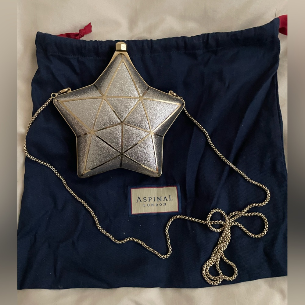 Aspinal of London Star Clutch Silver with Gold Hardware